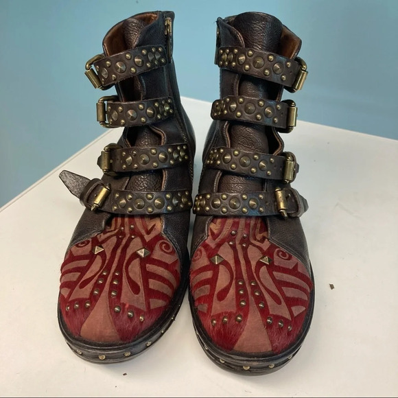 A.S. 98 Sz 36 Buckles Arabesque Velvet Pony Hair Toe Cap Booties AS 98 AS98 - Picture 1 of 14